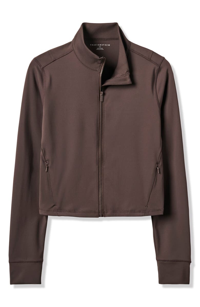 TravisMathew Moveknit Full Zip Crop Jacket, Alternate, color, Coffee Grounds