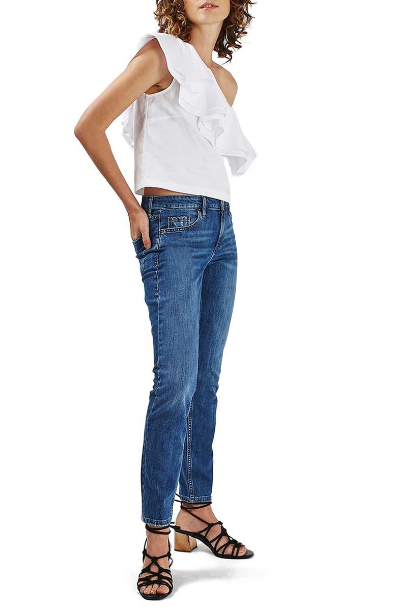 Topshop Ruffle One-Shoulder Poplin Top, Alternate, color,