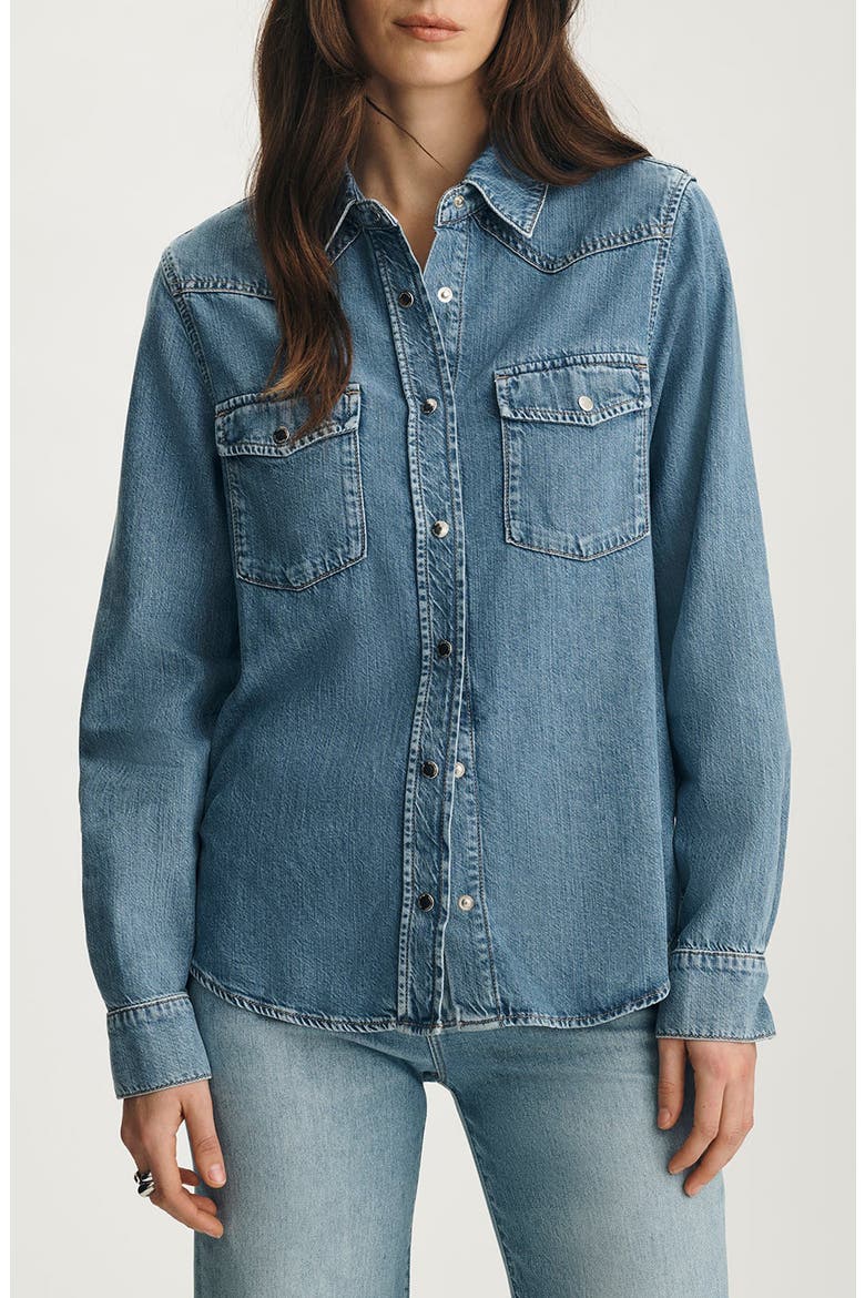Angela Denim Western Shirt, Main, color, MID BLUE FEATHER BLUE
