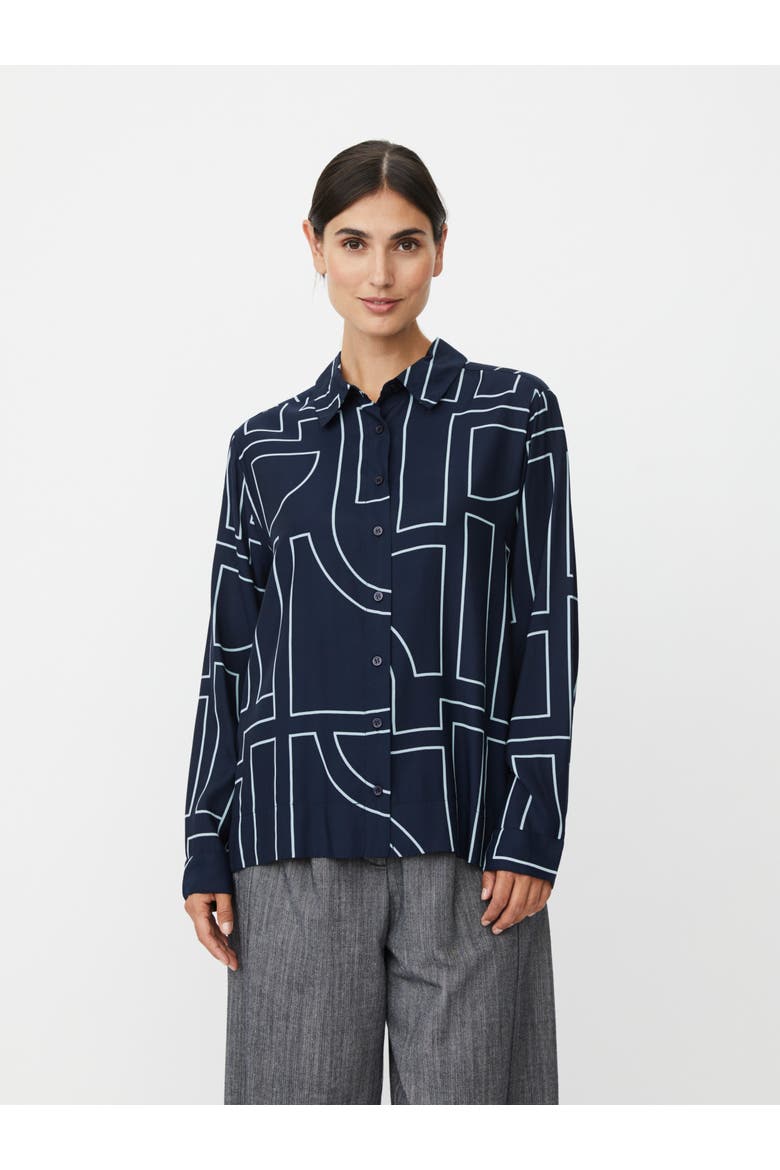 Malmanja Long Sleeve Printed Long Shirt, Main, color, Navy Blazer