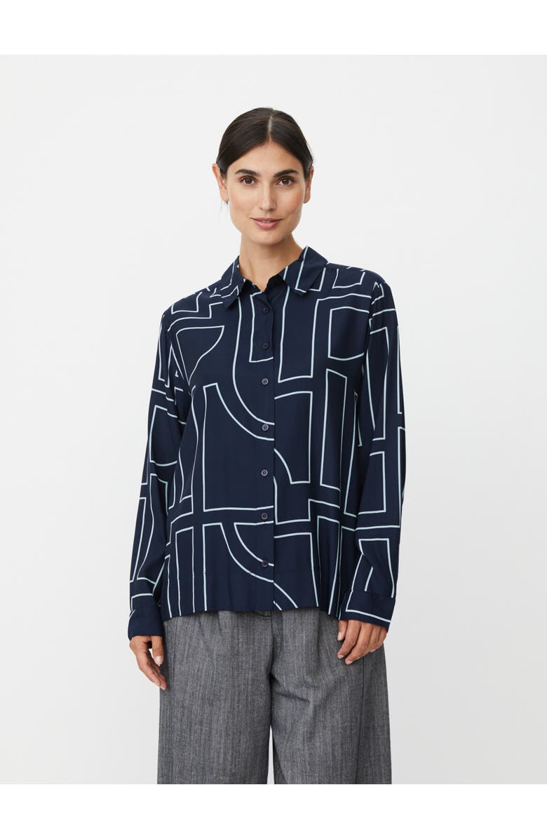 Masai Copenhagen Malmanja Long Sleeve Printed Long Shirt, Main, color, Navy Blazer