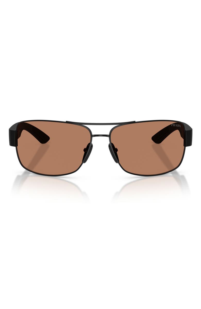 Prada Linea Rossa 65mm Shield Sunglasses, Main, color, Matte Black / Brown