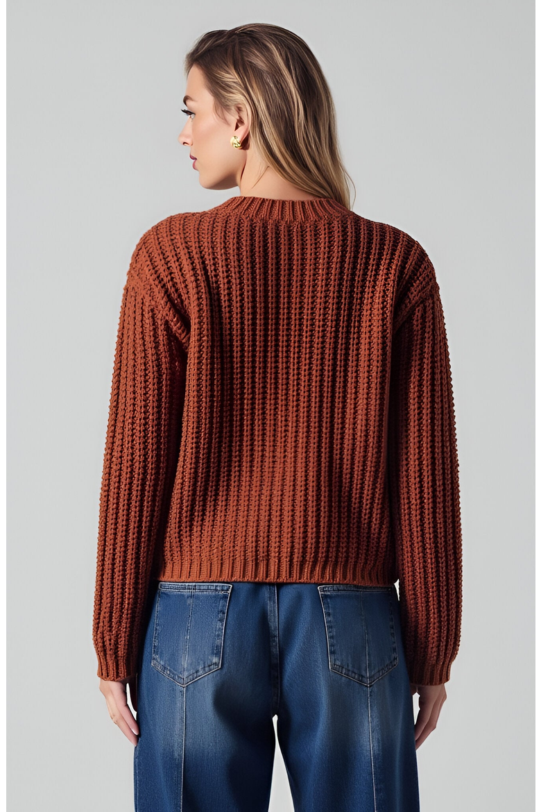 Chunky Ribbed Gold-Button Patch-Pocket Cardigan, Alternate, color, Rust