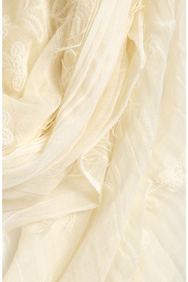 Floral Embroidered Gauze Fringe Scarf, Alternate, color, IVORY EGRET