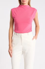 NORDSTROM RACK Sleeveless Ruched Mock Neck Top
