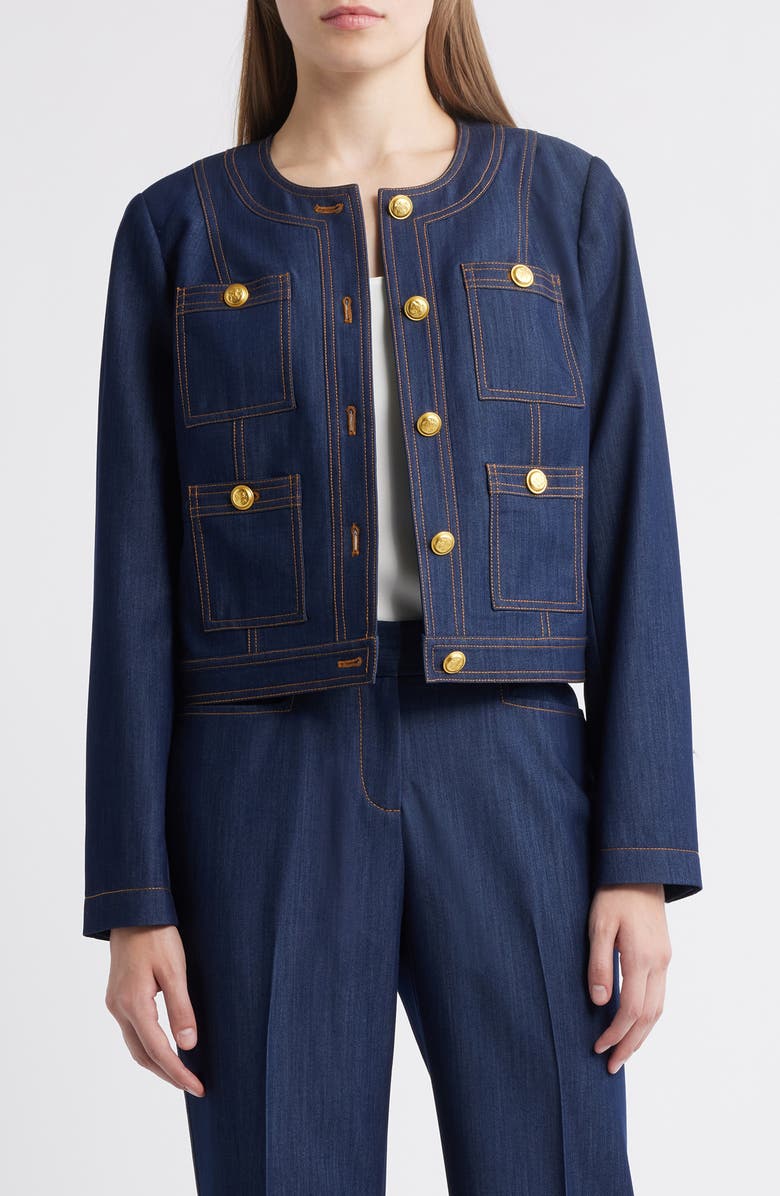 Tahari ASL Crop Denim Jacket, Main, color, 