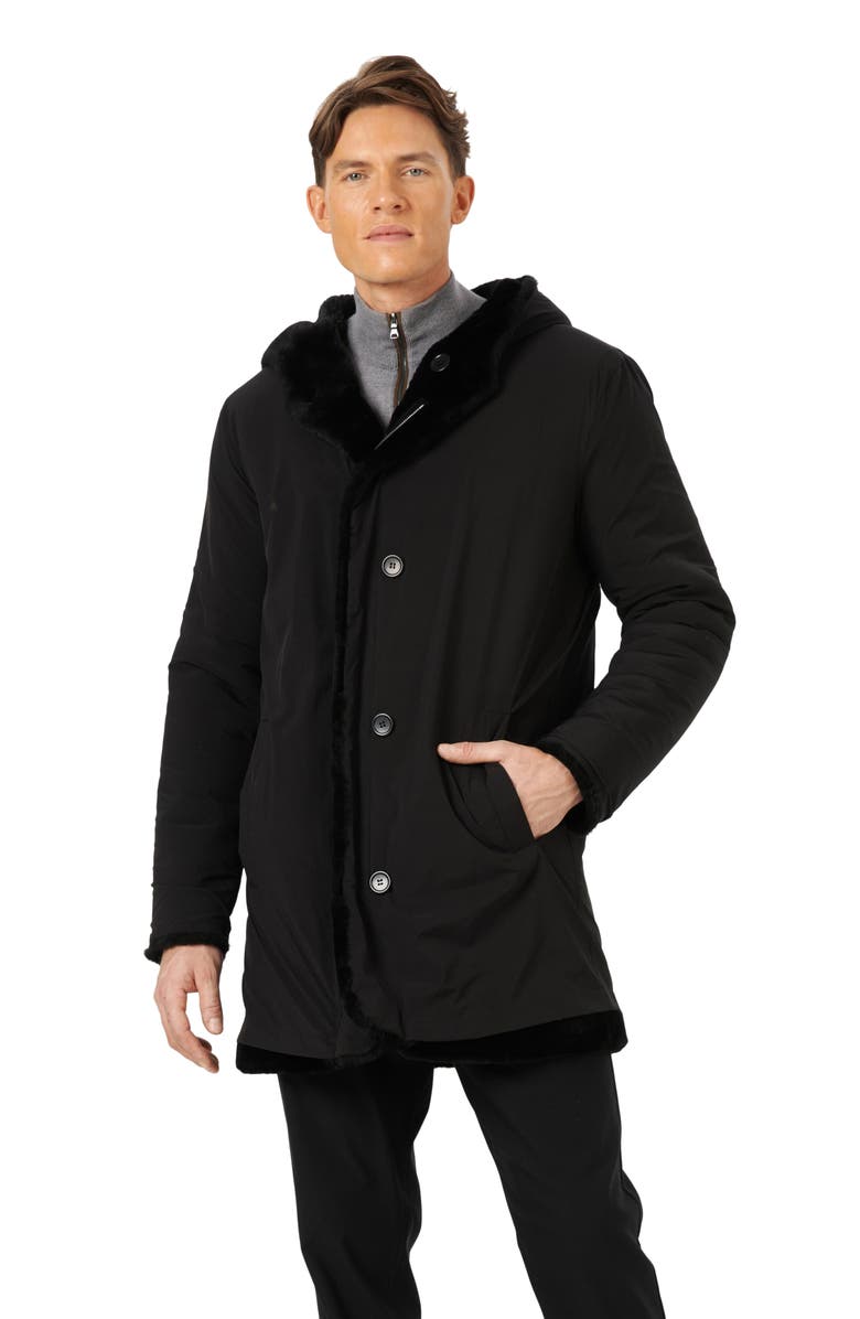 GORSKI Mens Shearling Lamb Parka Reversible To Taffeta, Alternate, color, Black/Black