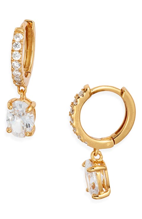 Cubic Zirconia Huggie Drop Earrings
