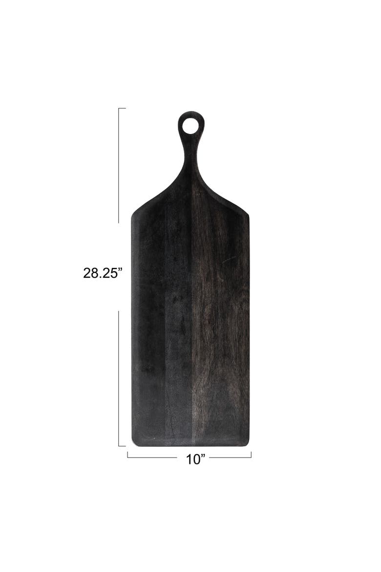 Tall Acacia Wood Cheese and Cutting Board with Round Opening on Handle, Black, Alternate, color, Black