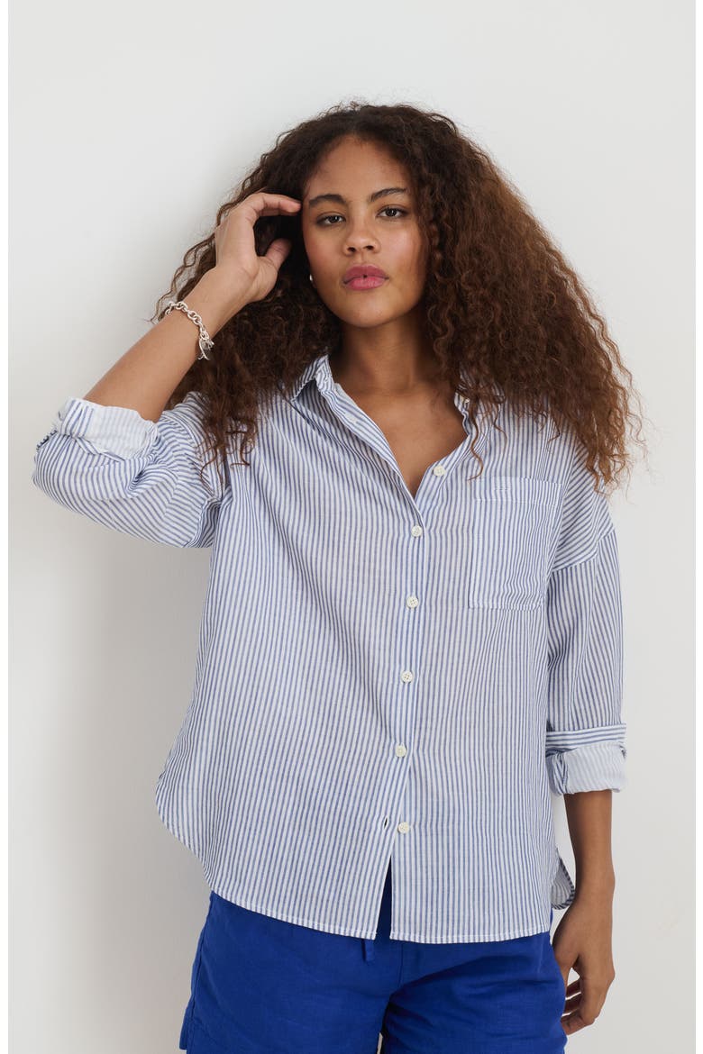 Jo Double Gauze Shirt, Alternate, color, WHITE/ EVENING BLUE