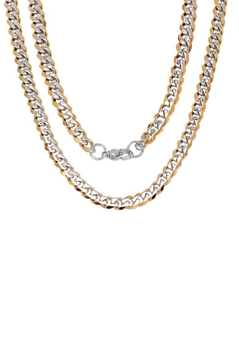 Men's Two-Toned Stainless Steel Curb Chain Necklace, Main, color, SILVER/GOLD