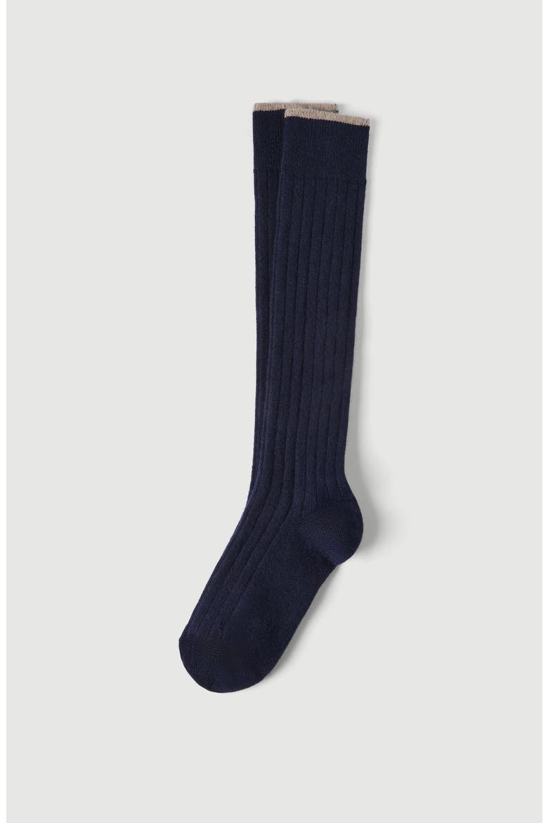 Cashmere rib knit socks, Main, color, Navy Blue