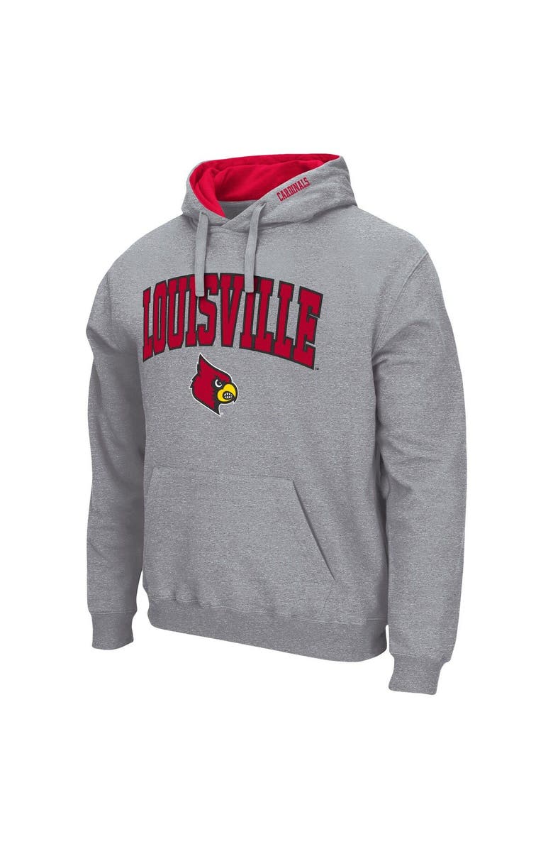 COLOSSEUM Men's Colosseum Heather Gray Louisville Cardinals Arch & Logo 3.0 Pullover Hoodie, Alternate, color, Heather Gray