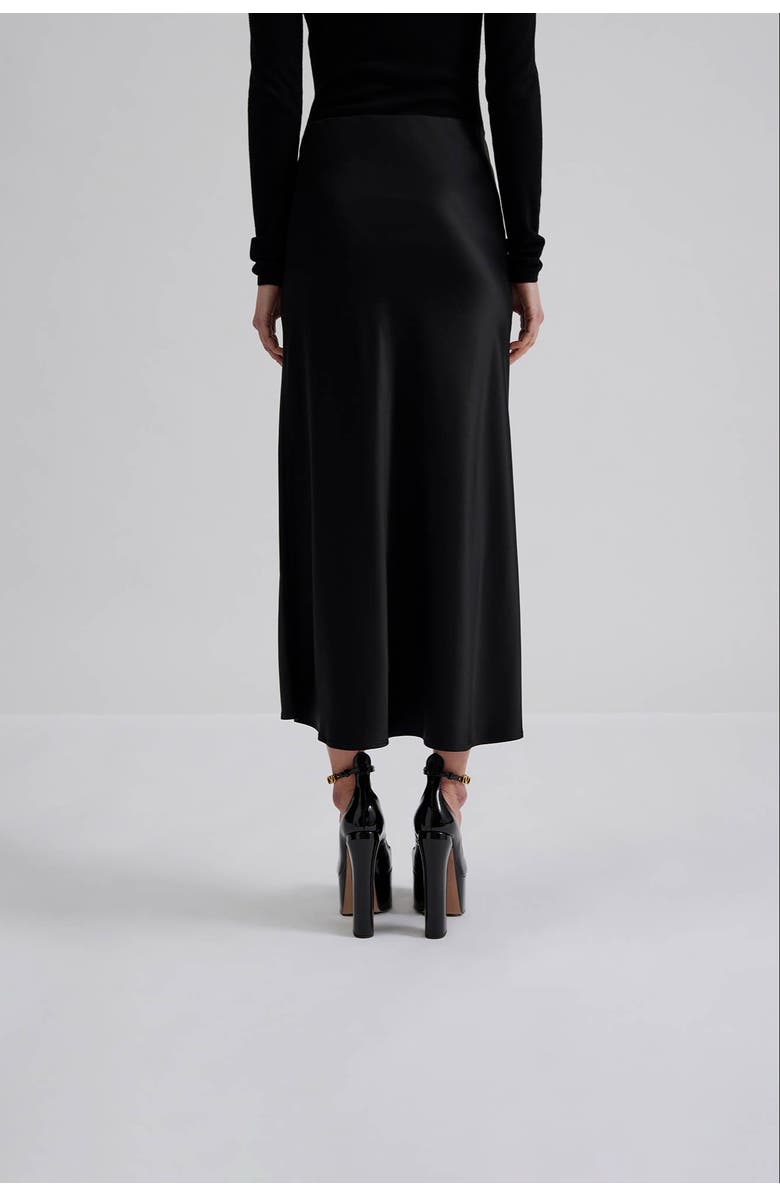Malina Aubree Satin Midi Skirt, Alternate, color, Black
