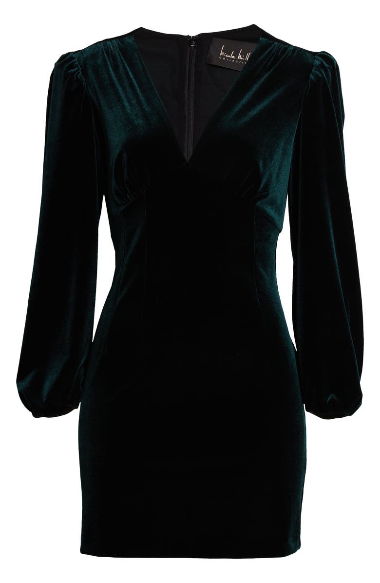 Nicole Miller Puff Long Sleeve Deep V-Neck Velvet Minidress, Alternate, color, 