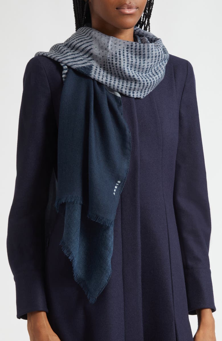 Akris Zigzag Cashmere Scarf, Alternate, color, Denim Blue