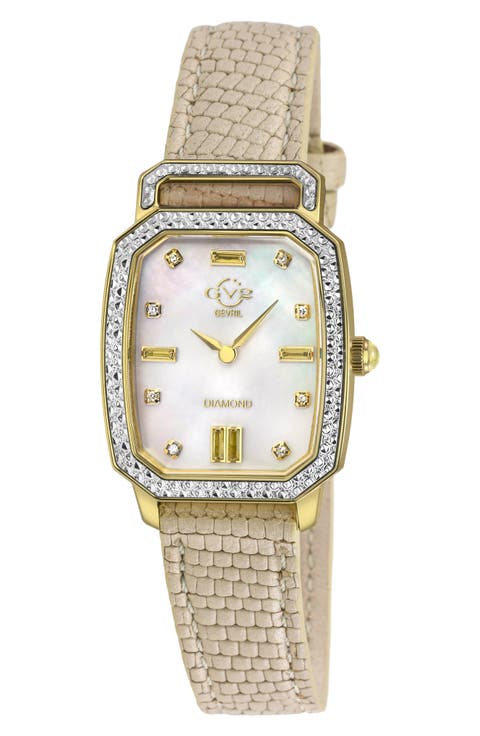 Pavia Diamond Leather Strap Watch, 25mm x 29mm
