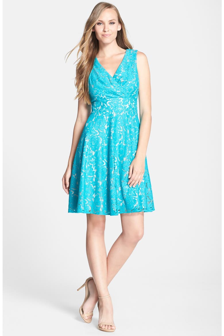 Lace Fit & Flare Dress, Alternate, color, TEAL