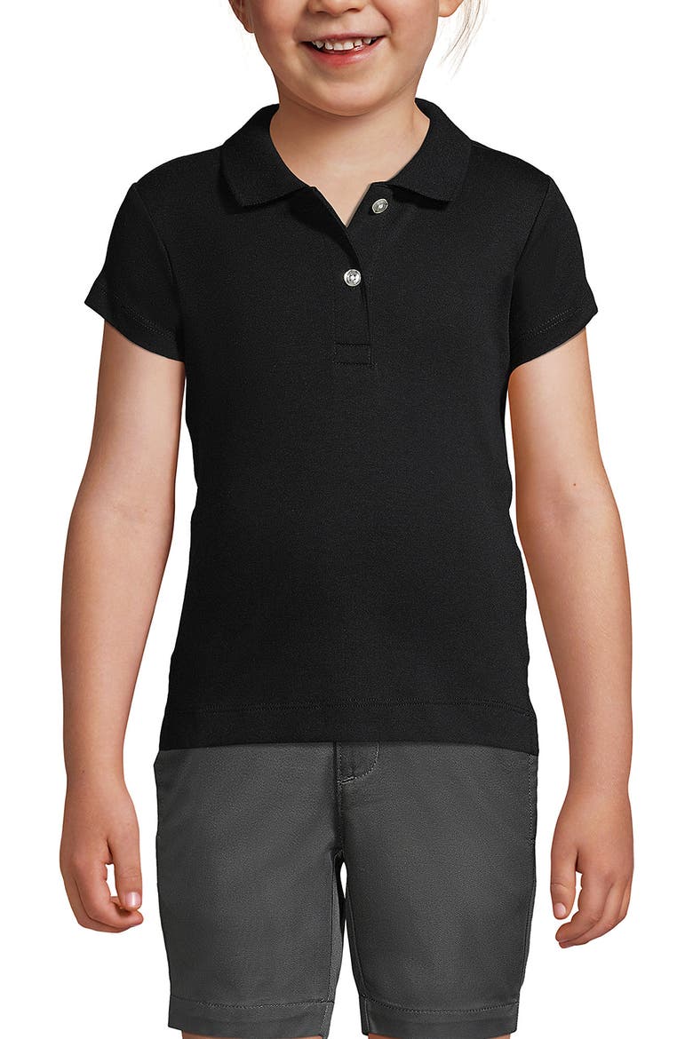School Uniform Girls Short Sleeve Feminine Fit Interlock Polo Shirt, Main, color, Black