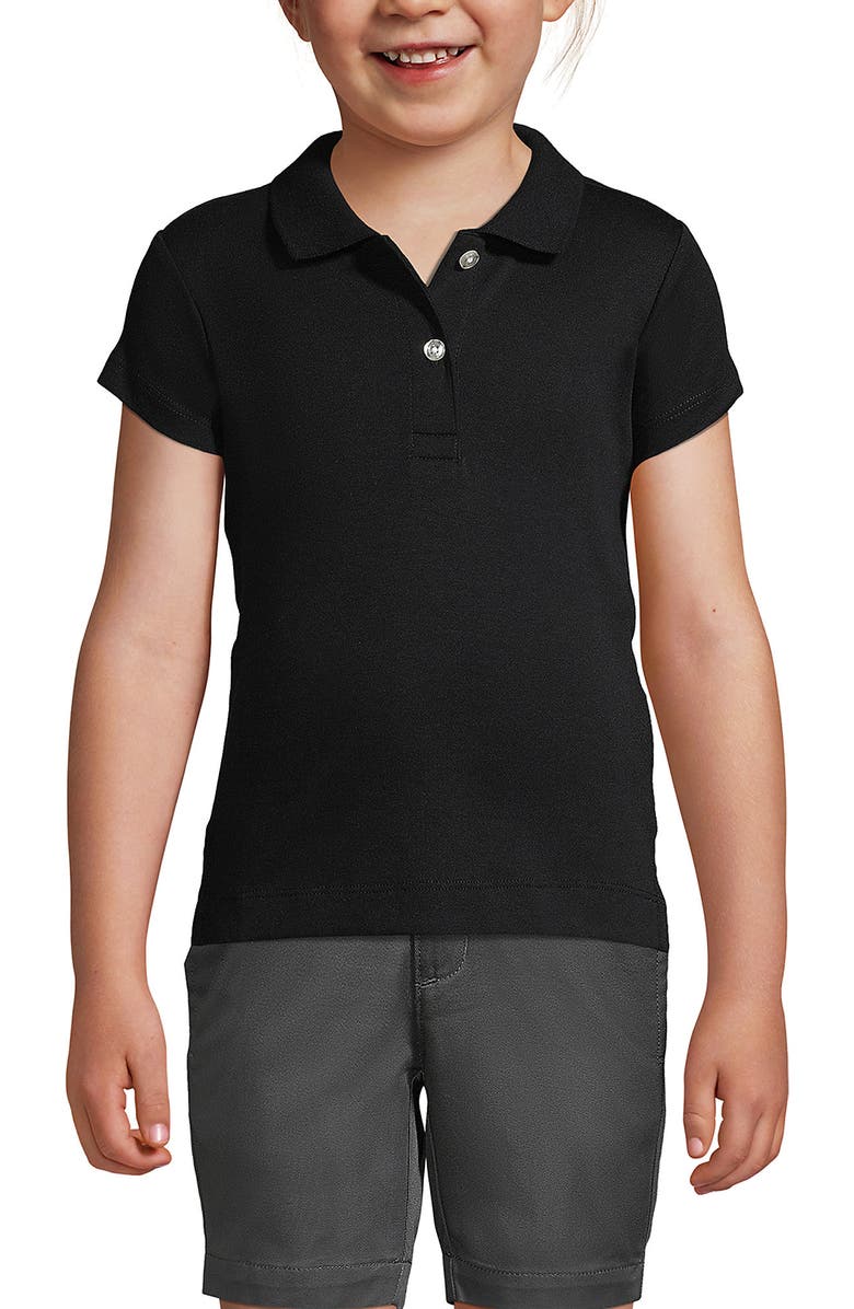 Lands' End School Uniform Girls Short Sleeve Feminine Fit Interlock Polo Shirt, Main, color, Black