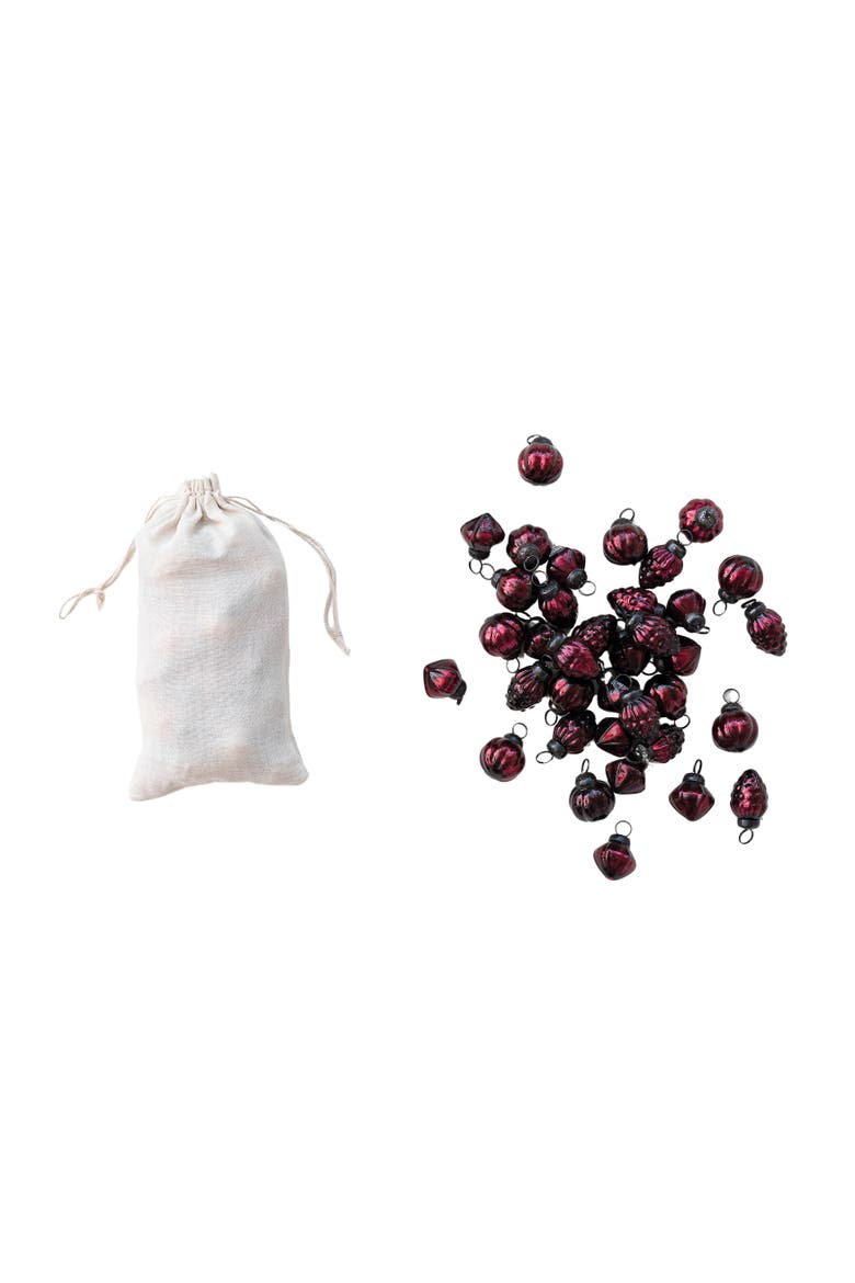 Mercury Glass Ornament Set with Embossed Iron Detailing, Main, color, Burgundy