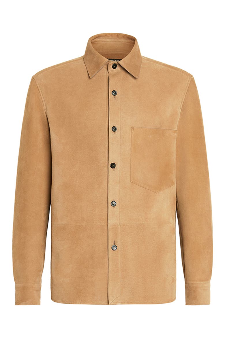 Men's Suede Button-Up Shirt, Alternate, color, CAMEL