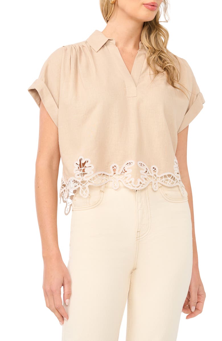 1.STATE Lace Trim Short Sleeve Crop Top, Main, color, Peppercorn
