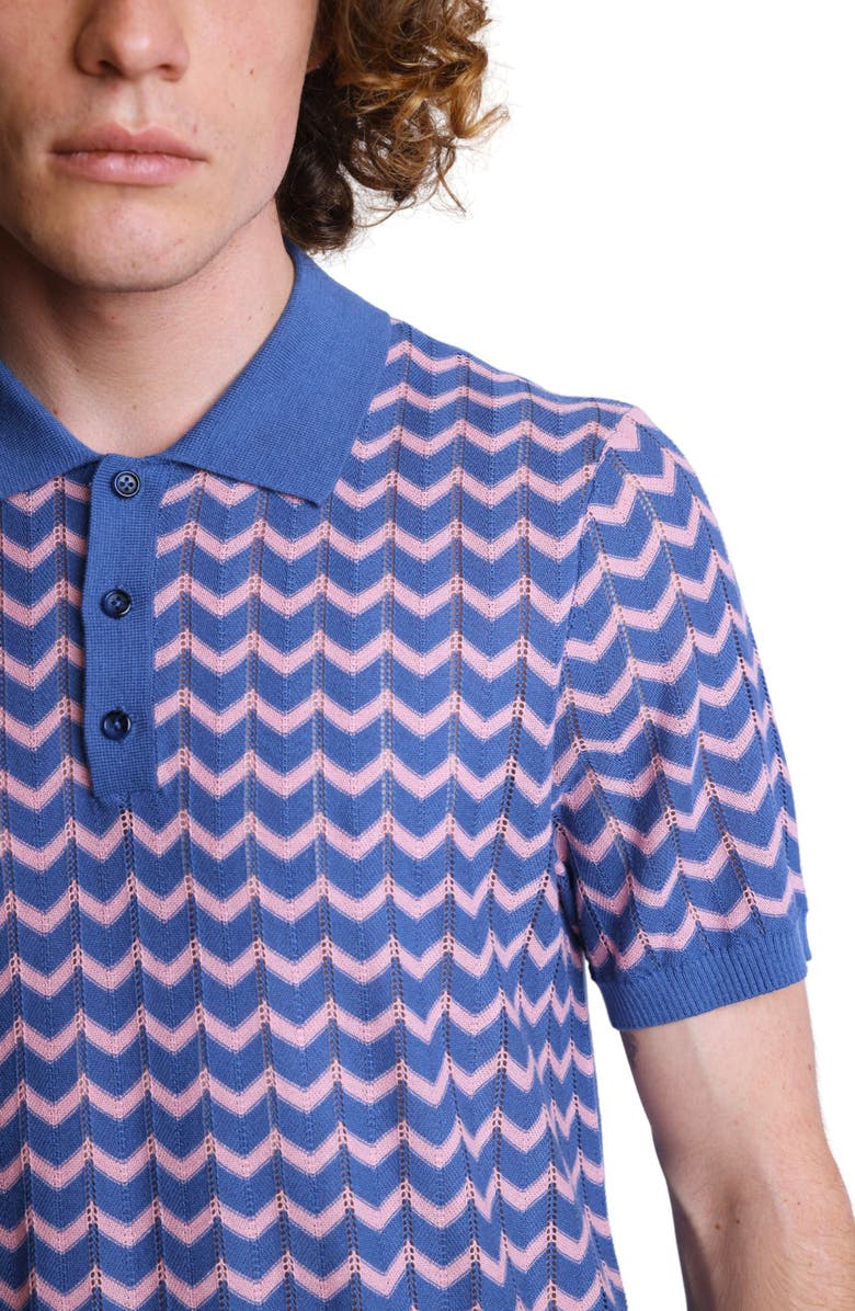 PAISLEY & GRAY Chevron Open Knit Polo, Alternate, color, Blue & Pink Zig Zag
