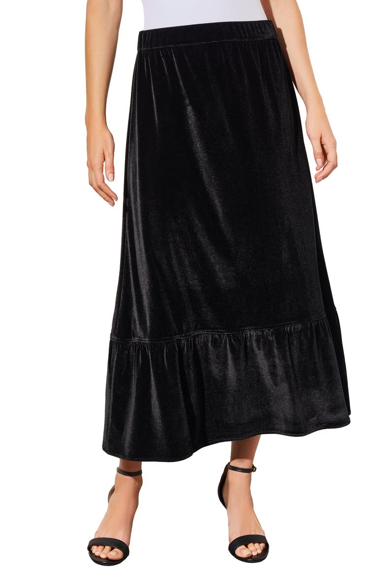 Flounce Velvet Midi Skirt, Main, color, BLACK