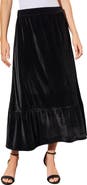 Ming Wang Flounce Velvet Midi Skirt