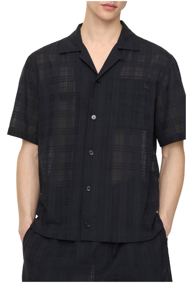 Relaxed Fit Check Cotton Voile Shirt, Main, color, Black
