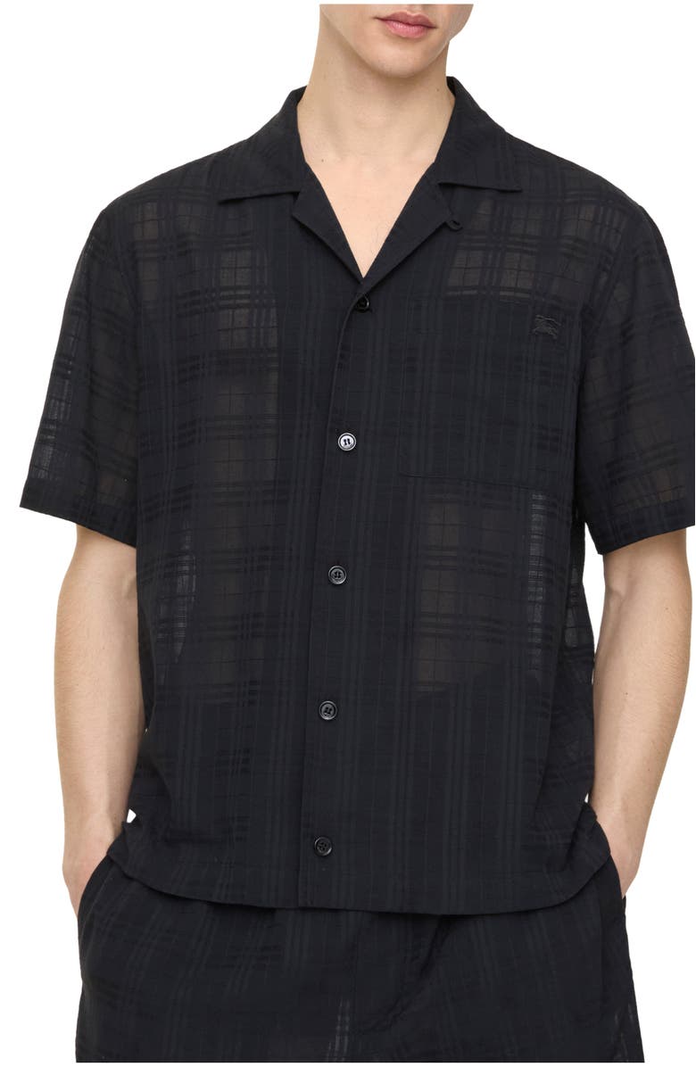 Burberry Relaxed Fit Check Cotton Voile Shirt, Main, color, Black