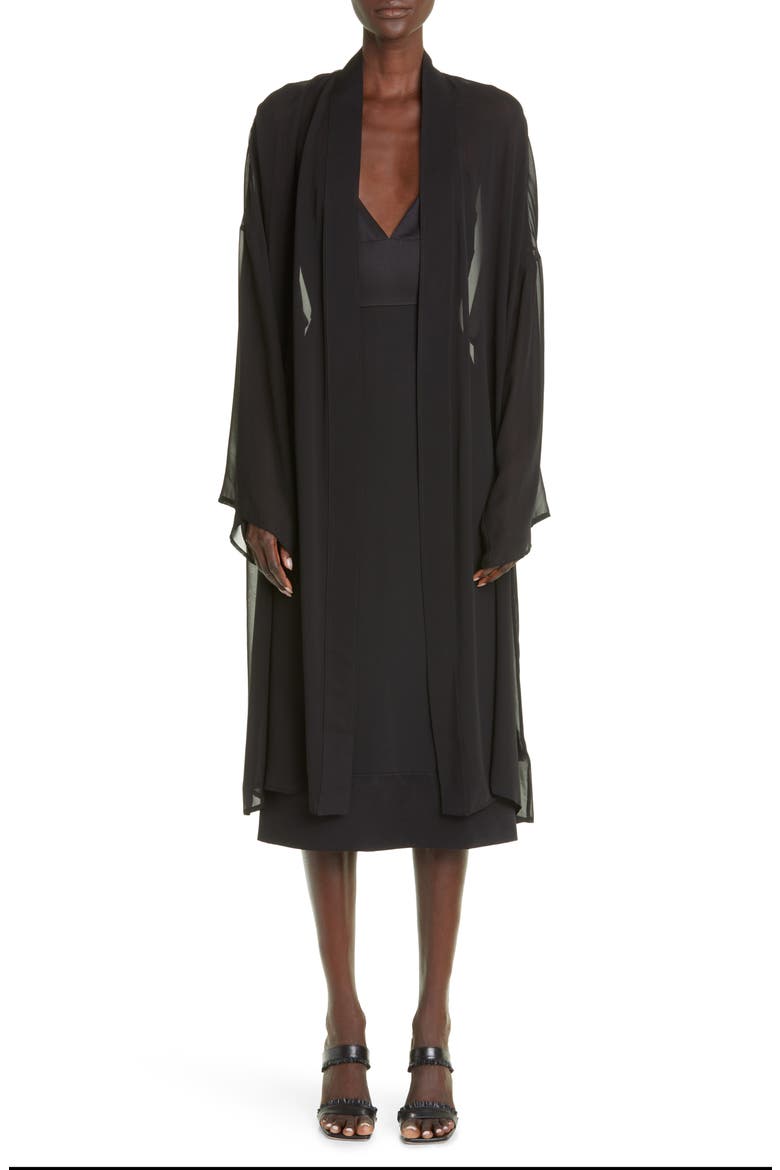 Strappy V-Neck Satin Crepe Dress, Alternate, color, BLACK