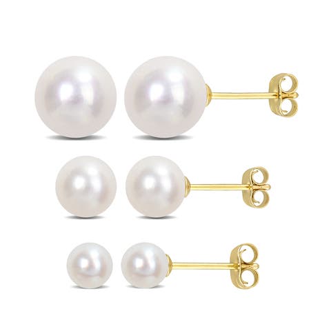 Cultured Pearl 3-Pair Stud Earrings Set 14k