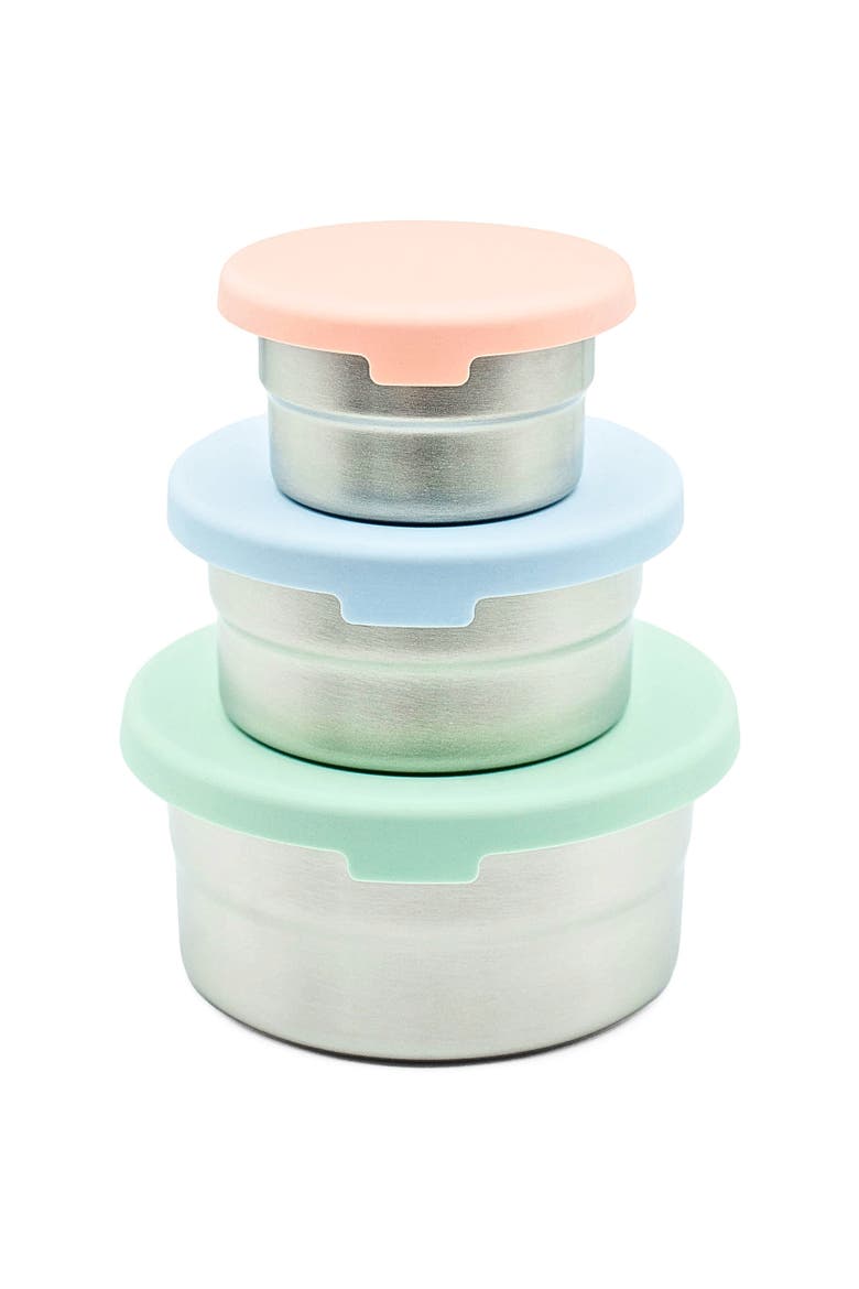 Stainless Steel Food Storage Containers, Leakproof Silicone Lids, BPA-Free - Set of 3, Main, color, Pastel Blue/Coral/Mint