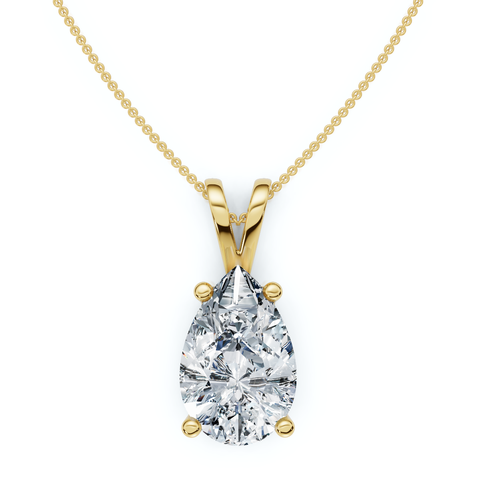 4Ct Solitaire Pear Shape Diamond Pendant Lab Grown 14k Gold 18" Necklace
