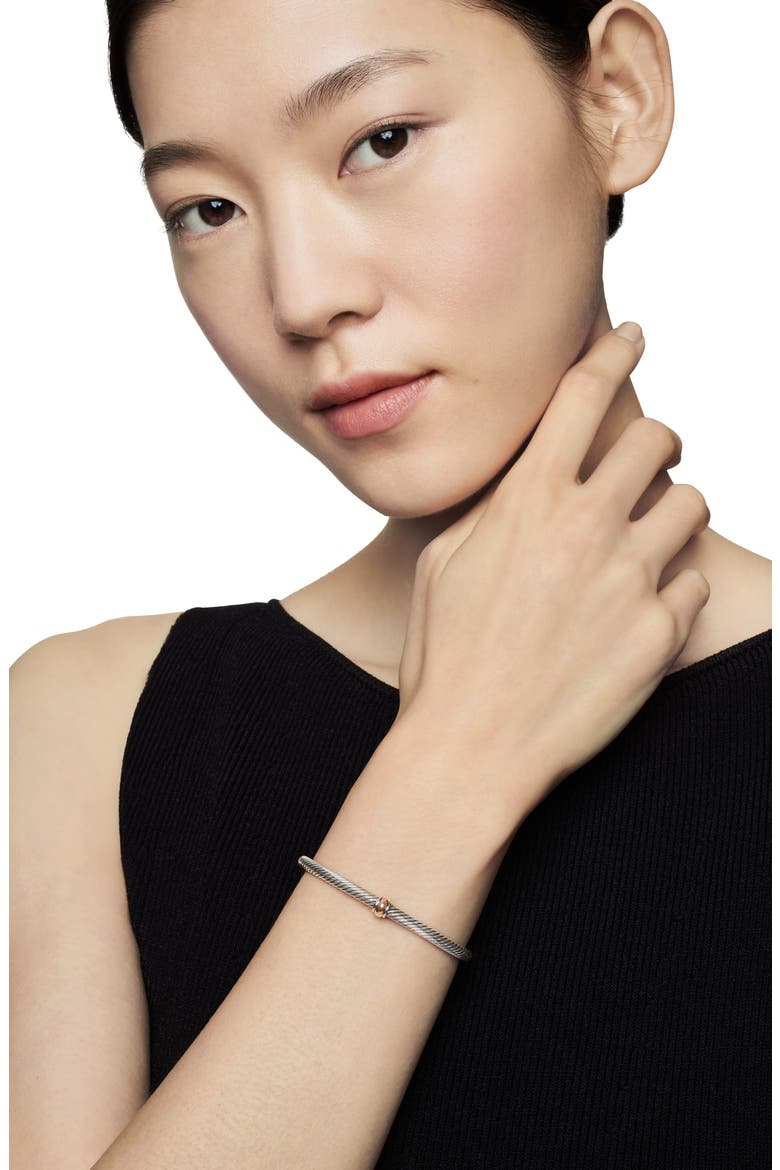 Classic Cable Station Bracelet in Sterling Silver with 18K Gold, 4mm, Alternate, color, SILVER/ ROSE GOLD