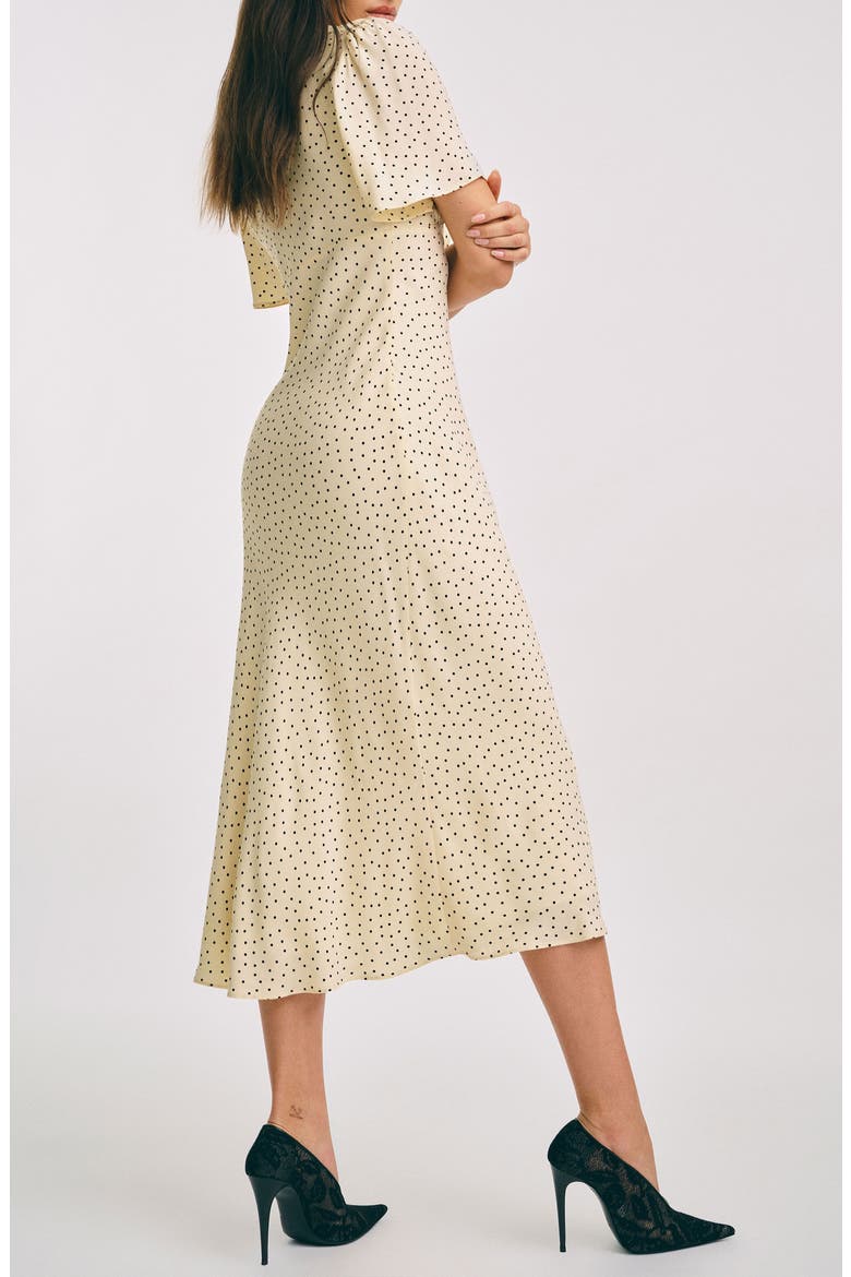 Tyra Polka Dot Short Sleeve Midi Dress, Alternate, color, SALT AND PEPPER