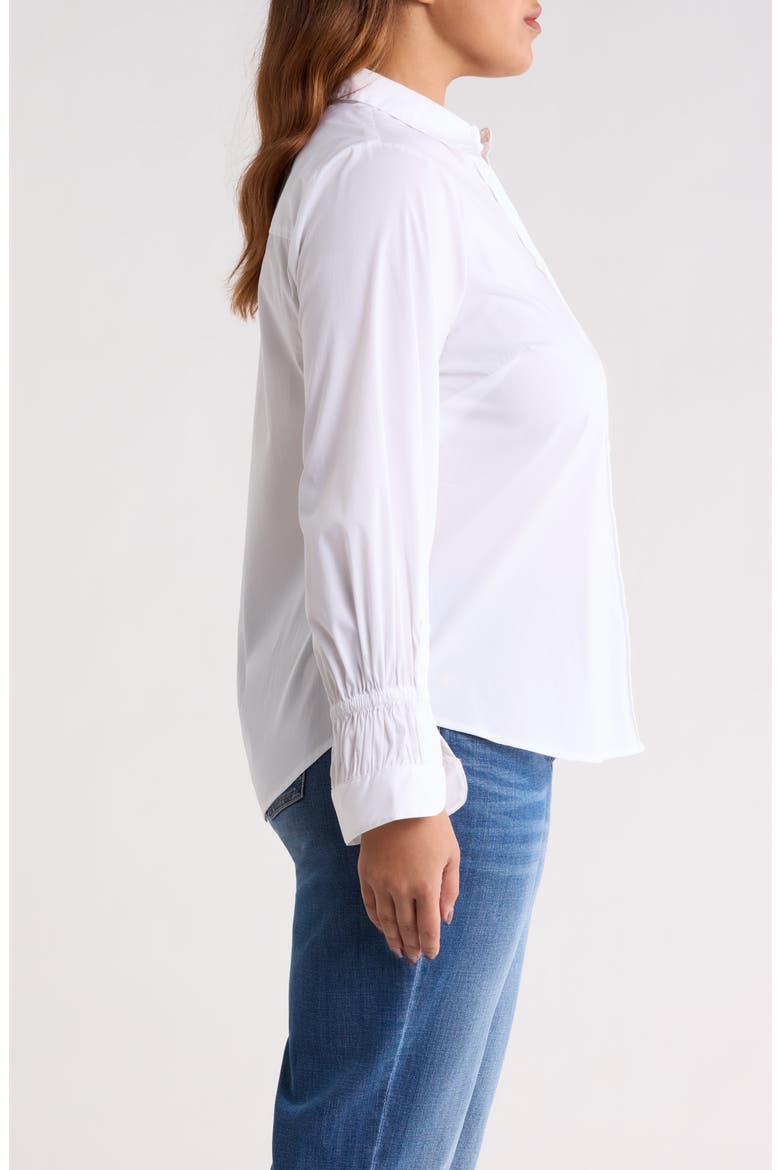 Smock Sleeve Cuff Cotton Poplin Button-Up Shirt, Alternate, color, WHITE