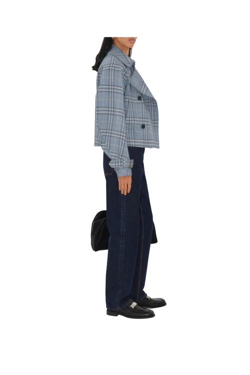 Shop Burberry Check Silk Blend Trench Jacket In Gale