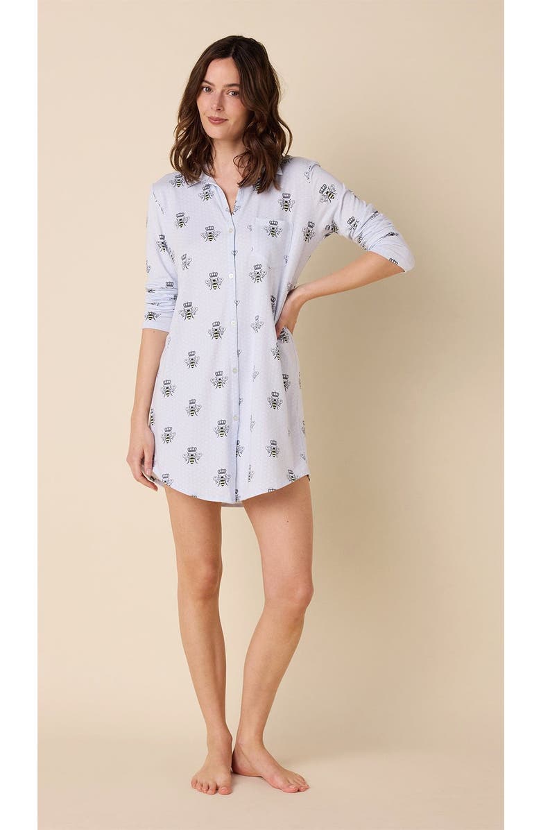 The Cat's Pajamas Pima Knit Night Shirt Conversational, Alternate, color, Queen Bee Blue