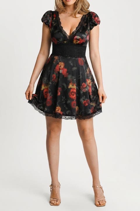 Plunge Resort Fit & Flare Shapewear Built in Mini Dress