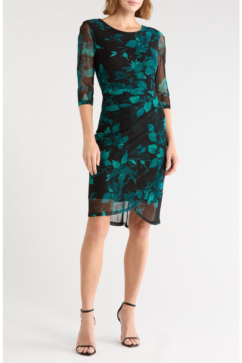 Elbow Sleeve Gathered Midi Dress, Main, color, SPRUCE