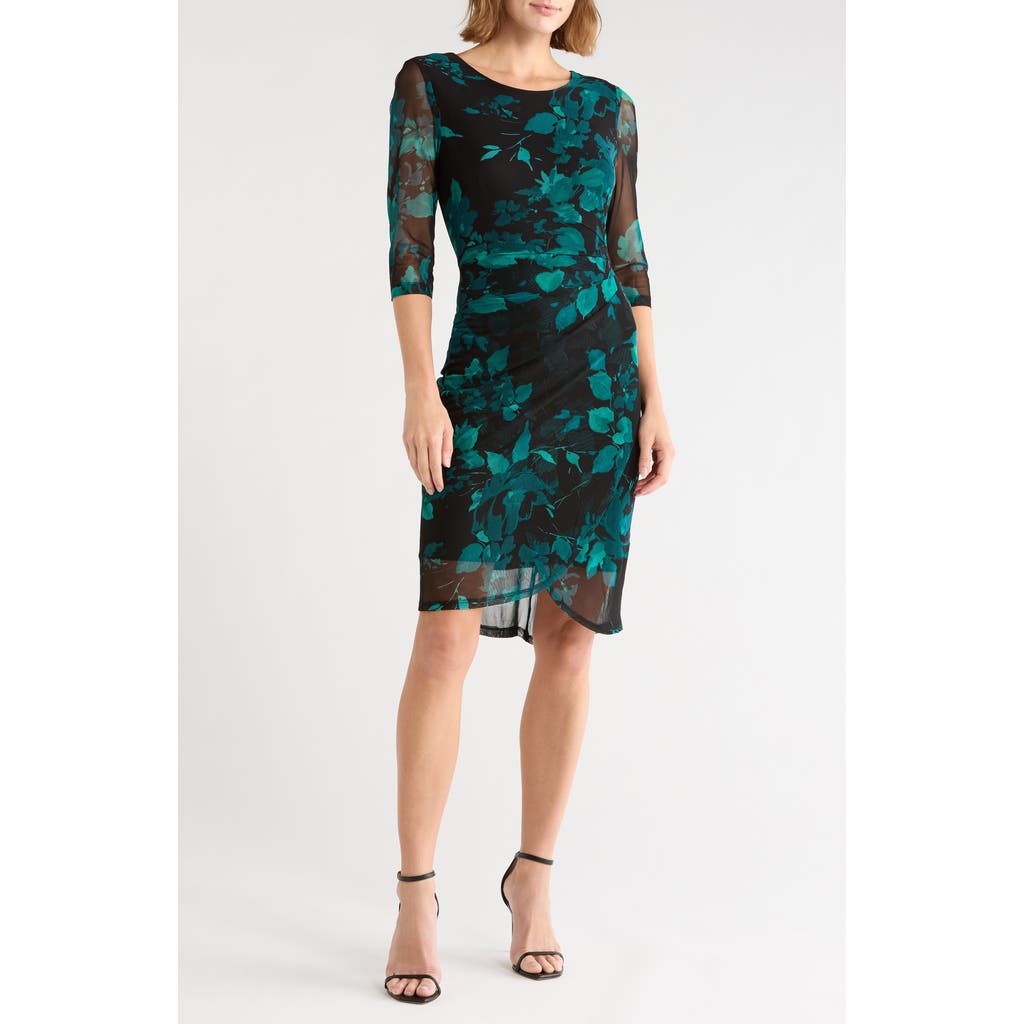 Connected Apparel Elbow Sleeve Gathered Midi Dress In Spruce