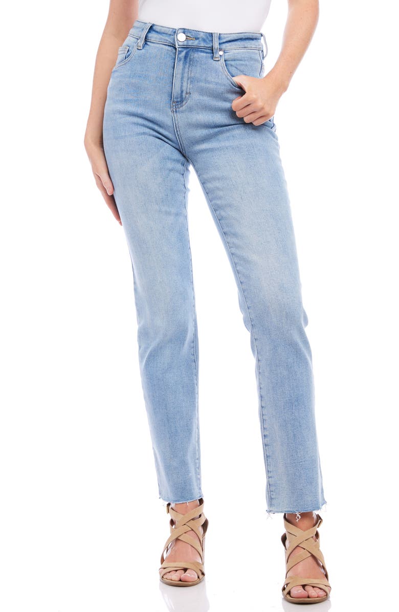 Karen Kane Raw Hem Straight Leg Jeans, Alternate, color, Light Blue