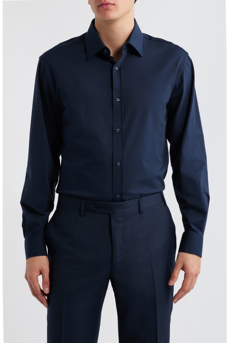 Modern Fit Solid Navy Knit Cotton Dress Shirt, Main, color, NAVY
