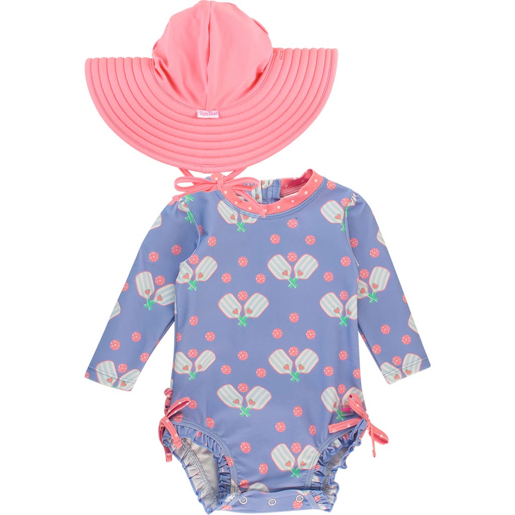 Rufflebutts Pickleball Long Sleeve One-piece Rashguard Swimsuit & Hat Set