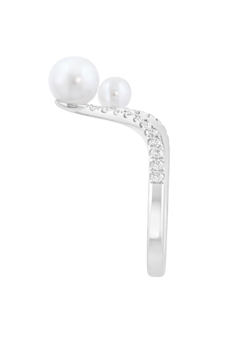 Sterling Silver Diamond & Freshwater Pearl Open Band Ring, Alternate, color, WHITE