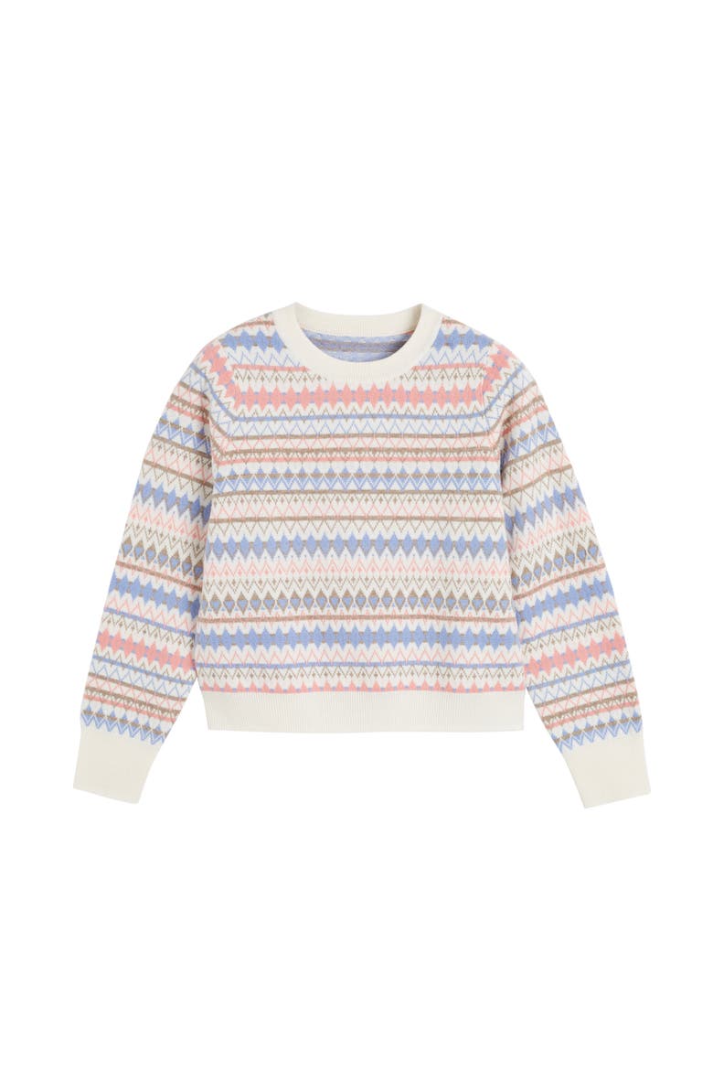 Wool-Cashmere Winter Fair Isle Pullover Sweater, Alternate, color, Cream