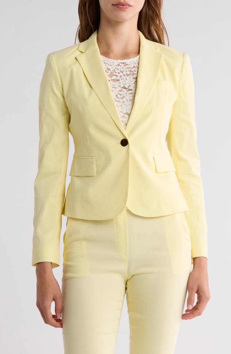 Theory Shrunken Stretch Linen Blend Blazer, Main, color, Lemon